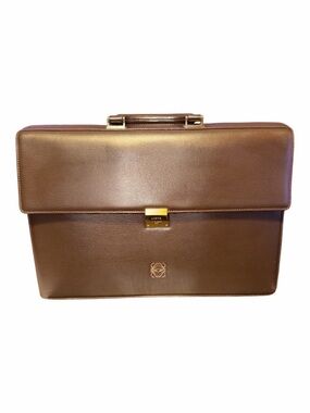 Loewe Vtg Brown Leather Briefcase with Gold Hardware lock and keys